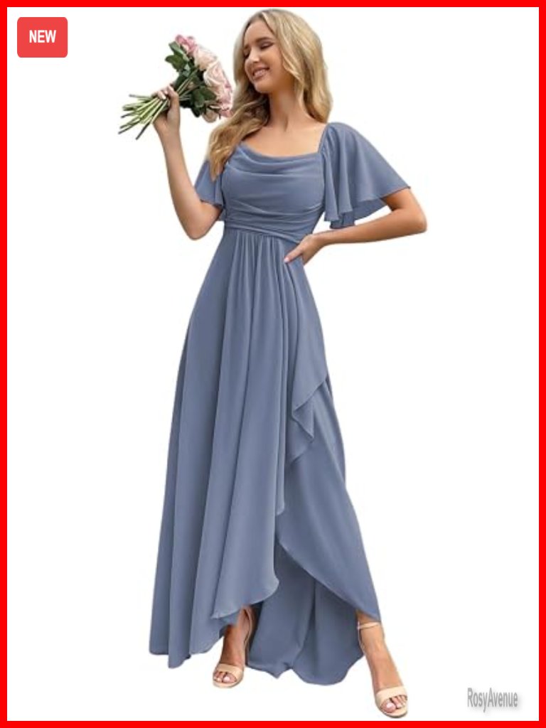 Chiffon Scoop Neck Floor-Length A-Line Formal Dress With Pockets